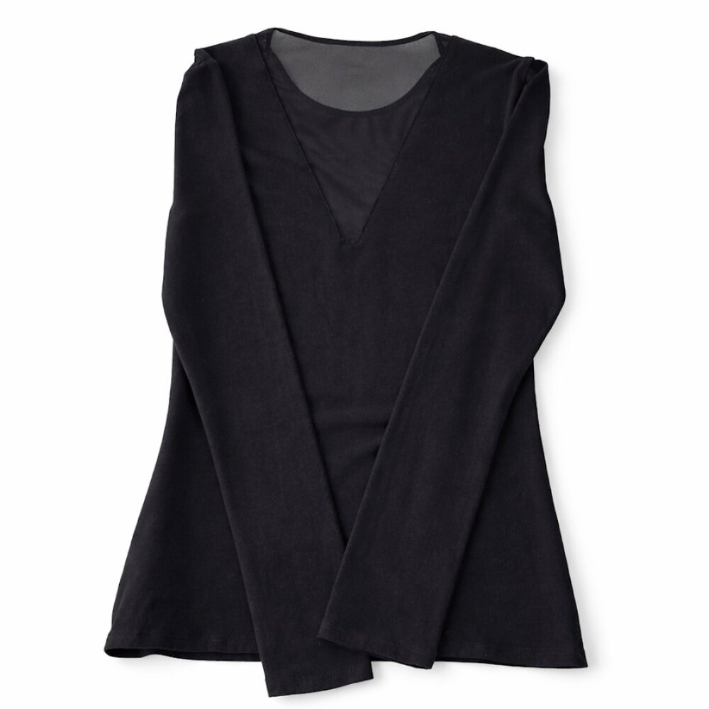 Express Mesh V-Neck Long Sleeve Top - Black- Size S